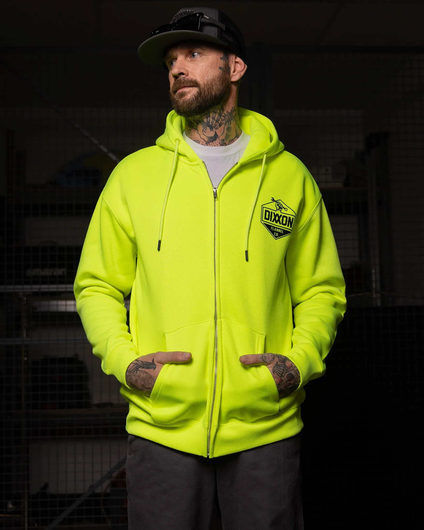 Black Working Class Logo Zip Up Hoodie - Safety Yellow sold by Dixxon product image thumbnail 2