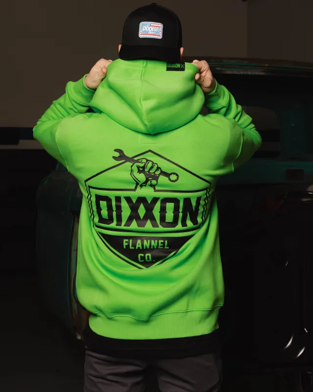 Black Working Class Logo Zip Up Hoodie - Safety Green sold by Dixxon