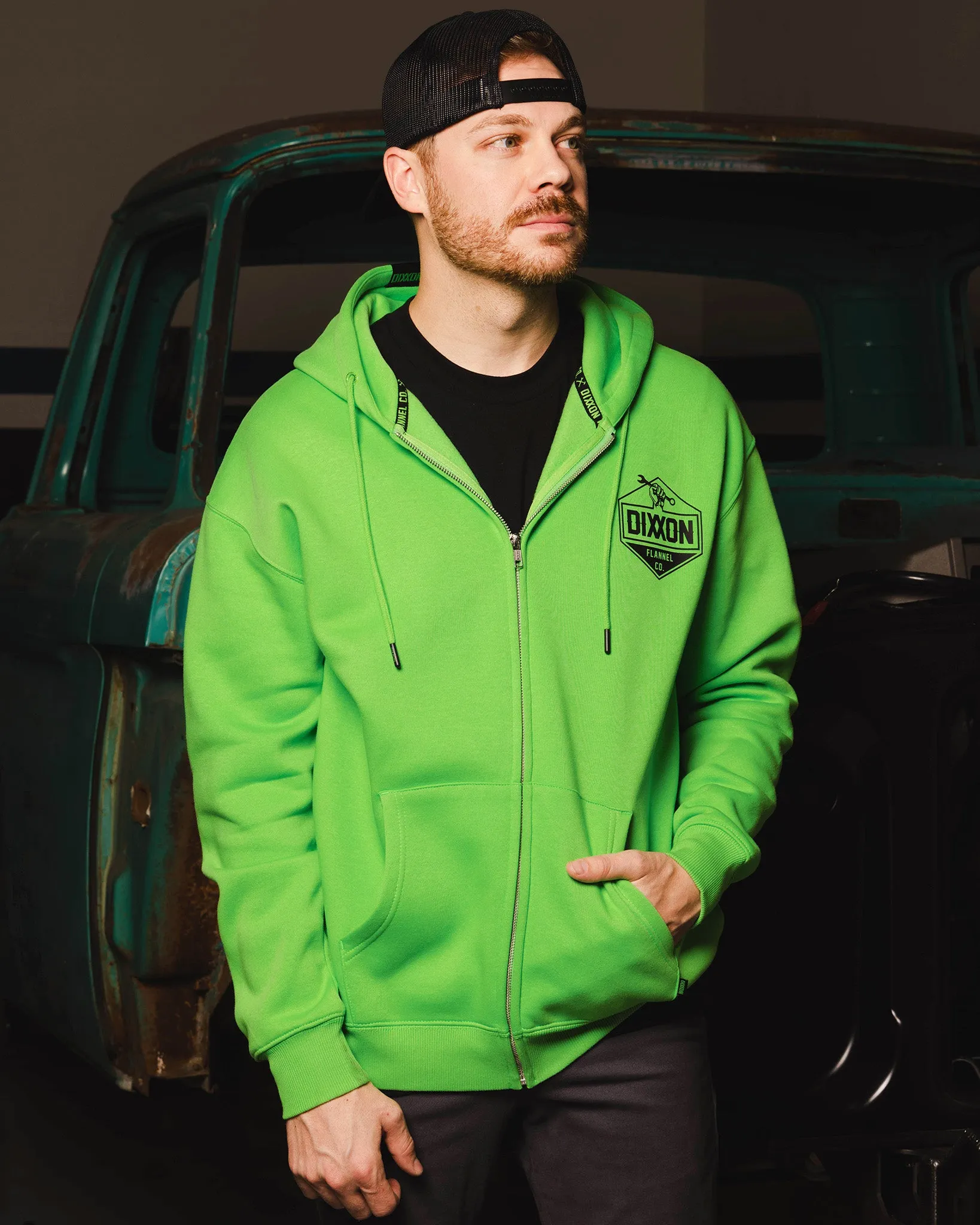 Black Working Class Logo Zip Up Hoodie - Safety Green sold by Dixxon product image thumbnail 2