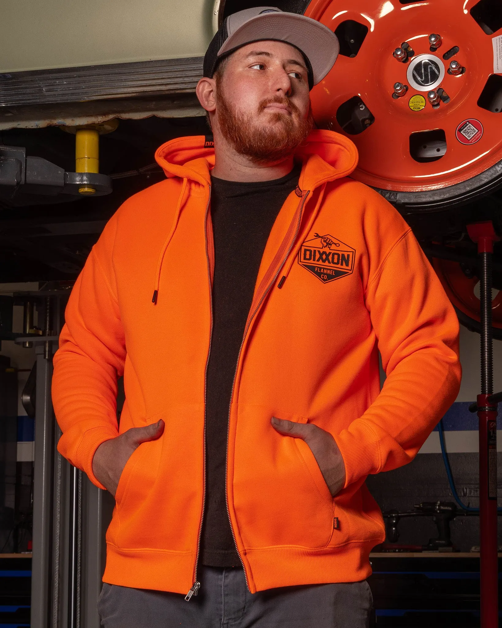Black Working Class Logo Zip Up Hoodie - Safety Orange sold by Dixxon product image thumbnail 2