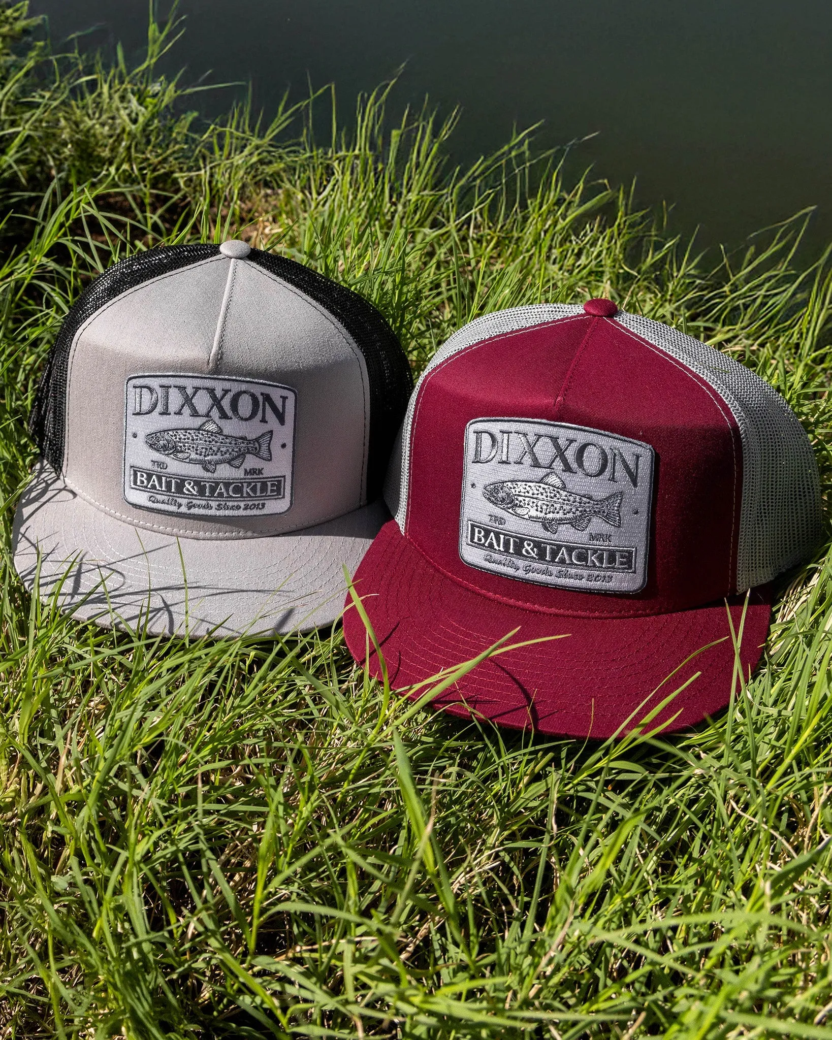 Bait & Tackle Flat Bill Trucker Snapback - White & Slate sold by Dixxon