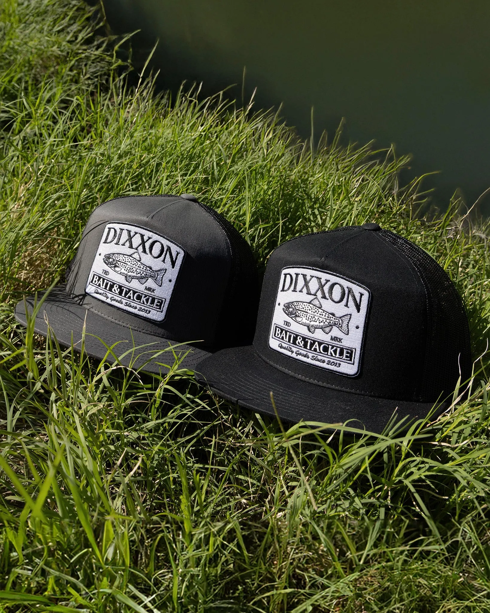 Bait & Tackle Flat Bill Trucker Snapback - Black & White sold by Dixxon