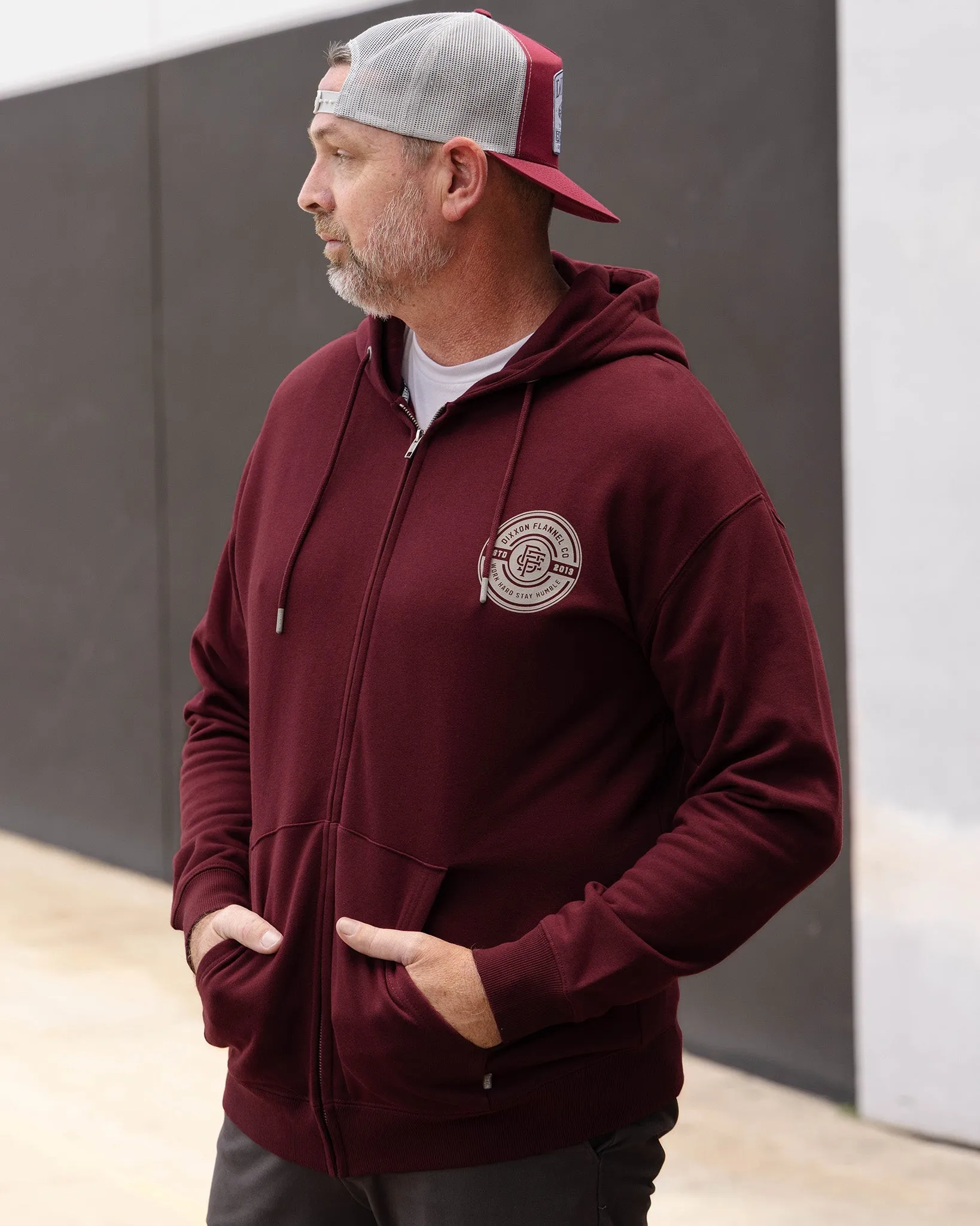 Gray Work Hard Badge Zip Up - Maroon sold by Dixxon product image thumbnail 5