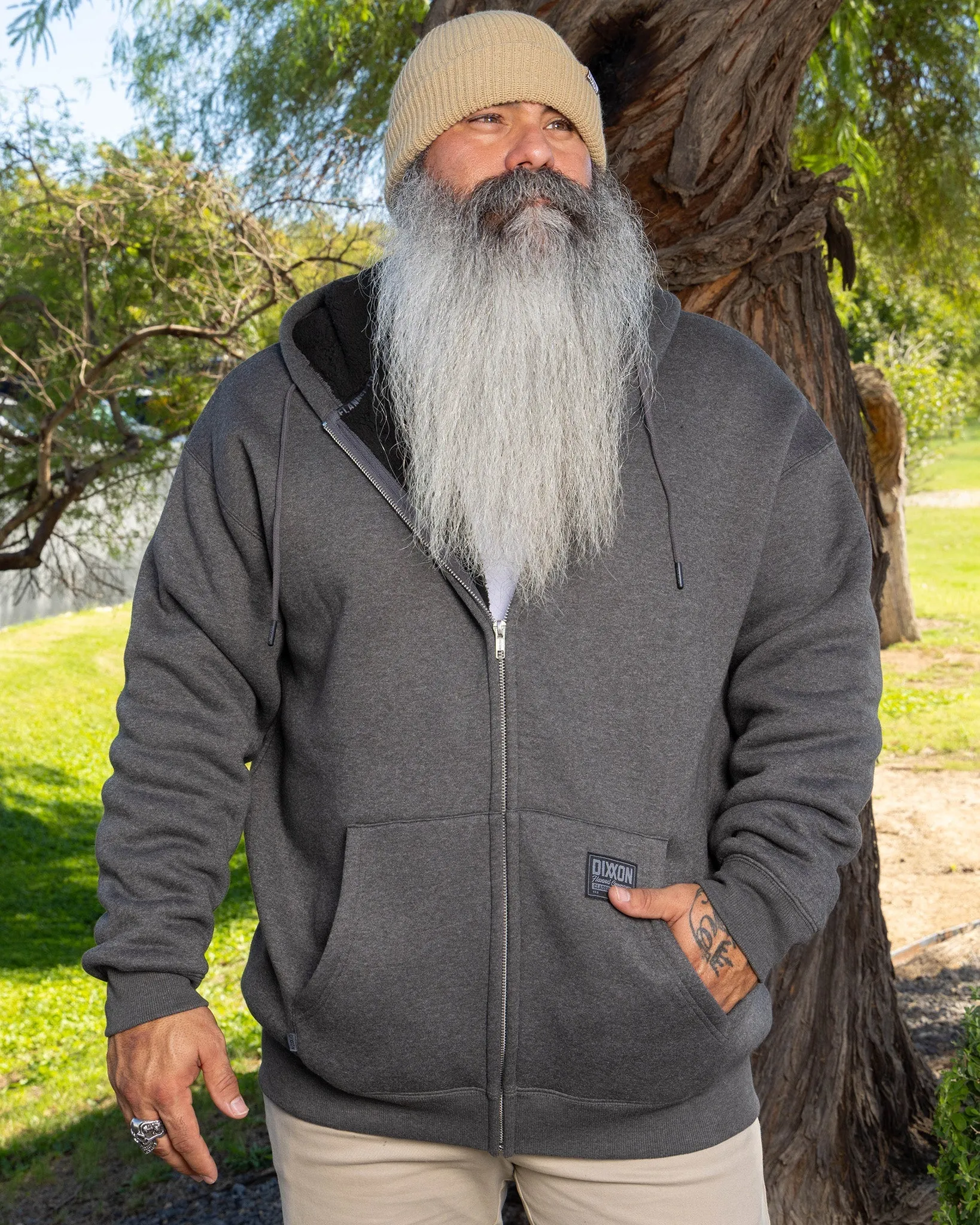 Sherpa Lined Zip Up Hoodie - Heather Charcoal sold by Dixxon
