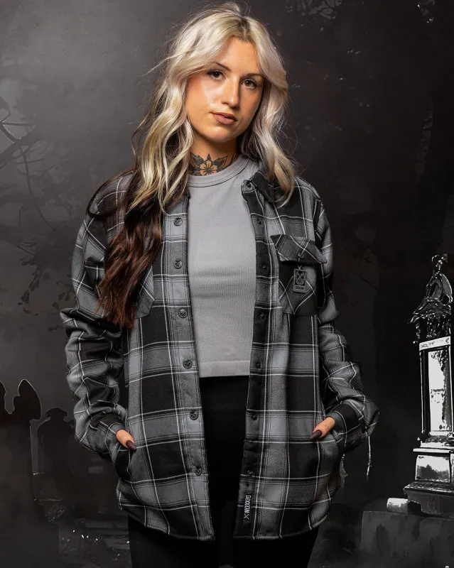 Women's The Graveyard Sherpa Lined Flannel Jacket sold by Dixxon