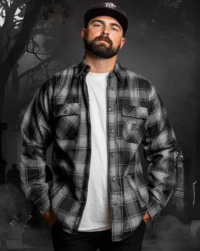 The Graveyard Sherpa Lined Flannel Jacket sold by Dixxon