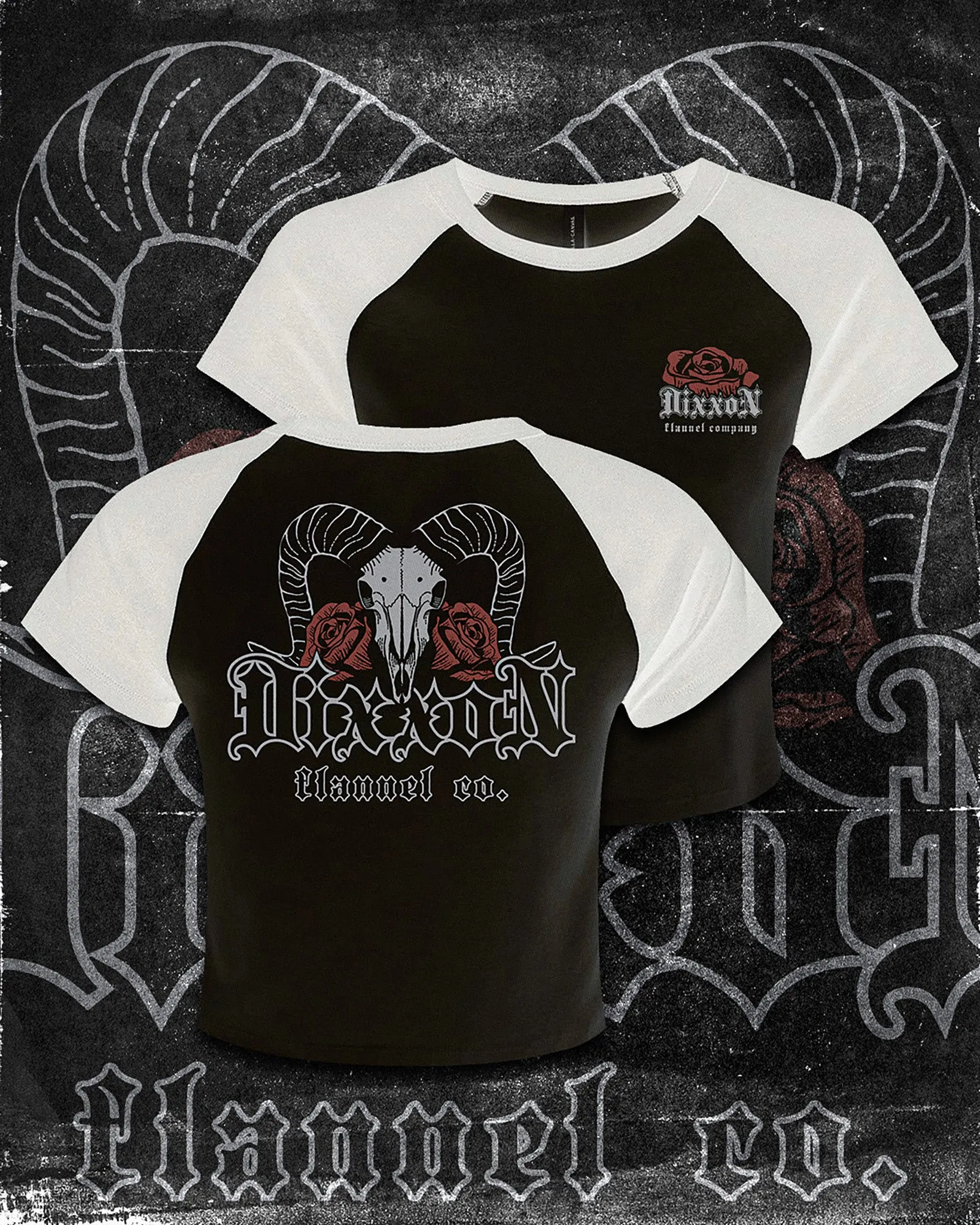 Women's Rebel Bloom Raglan Tee - Black & White sold by Dixxon