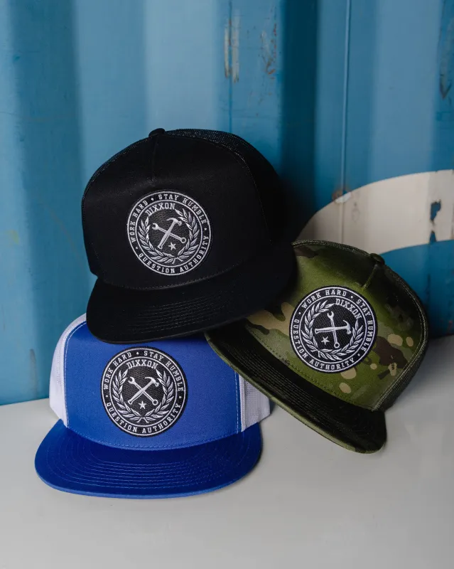 Crested Flat Bill Trucker Snapback - Black & White made by Dixxon