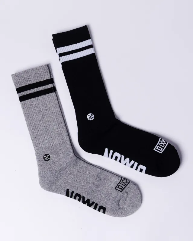 2pk Premium Crew Socks - Black & Gray sold by Dixxon