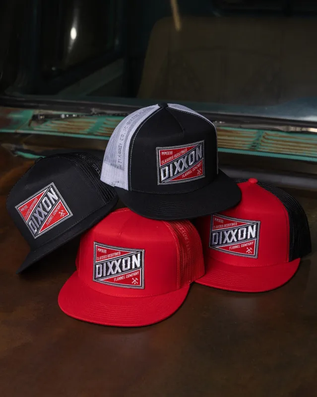 Classics Redefined Flat Bill Trucker Snapback - Red, White, & Black made by Dixxon
