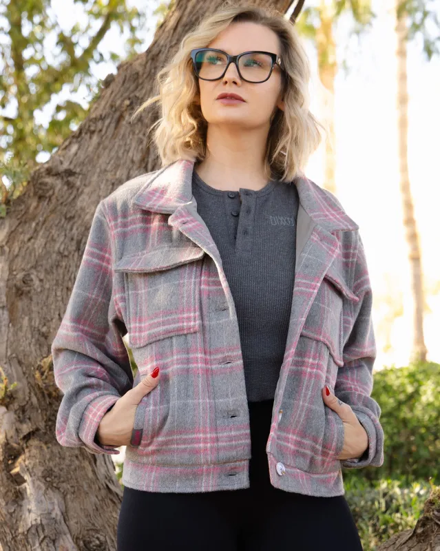 Women's Cropped Shacket - Gray & Pink sold by Dixxon