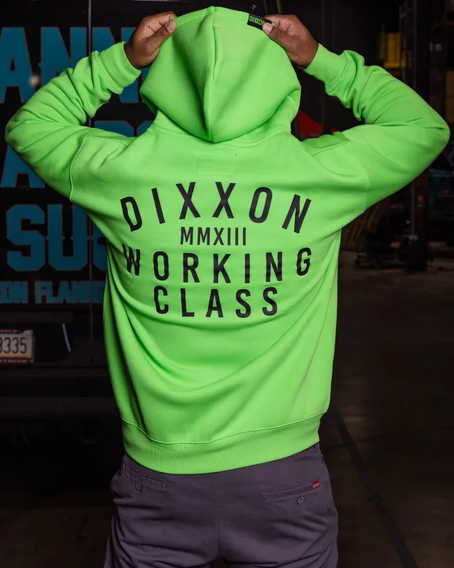 Black Working Class Zip Up Hoodie - Safety Green made by Dixxon