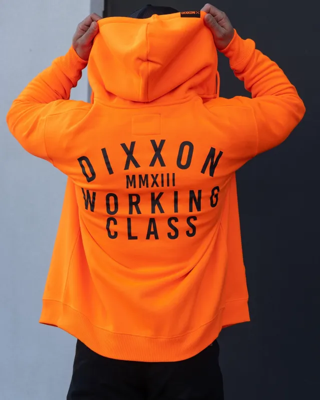Black Working Class Zip Up Hoodie - Safety Orange made by Dixxon