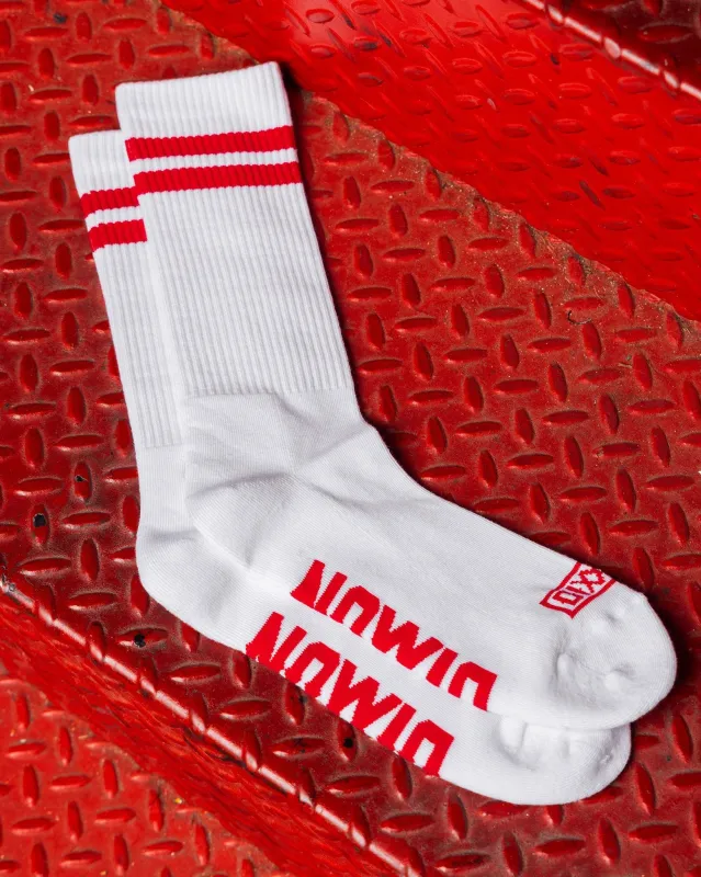 Red & White Stripe Premium Crew Socks sold by Dixxon
