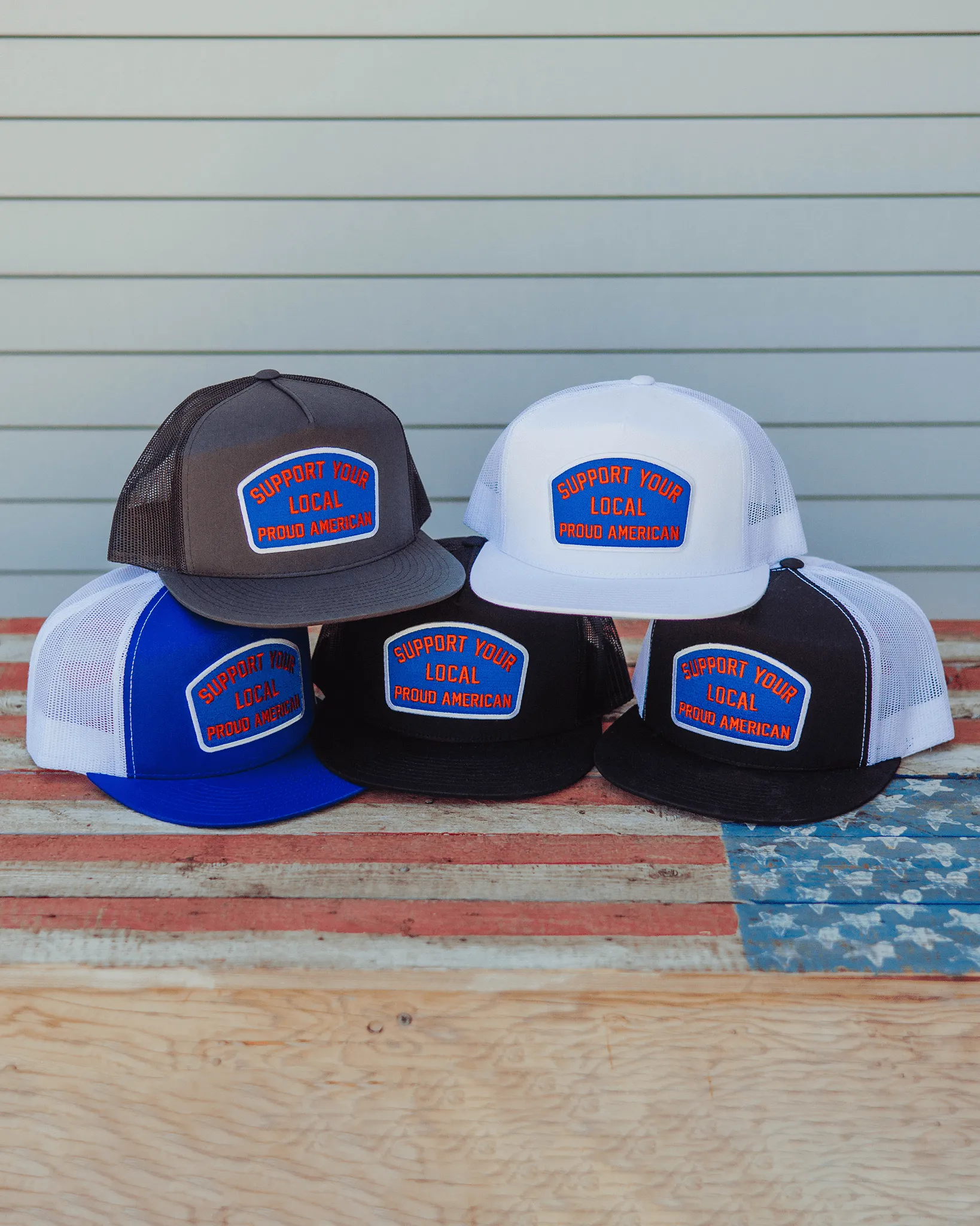 Support Your Local Proud American Flat Bill Trucker Snapback sold by Dixxon