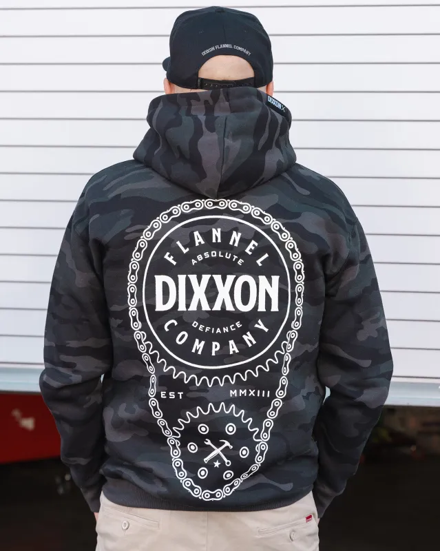 White Chain Driven Zip Up Hoodie - Black Camo made by Dixxon