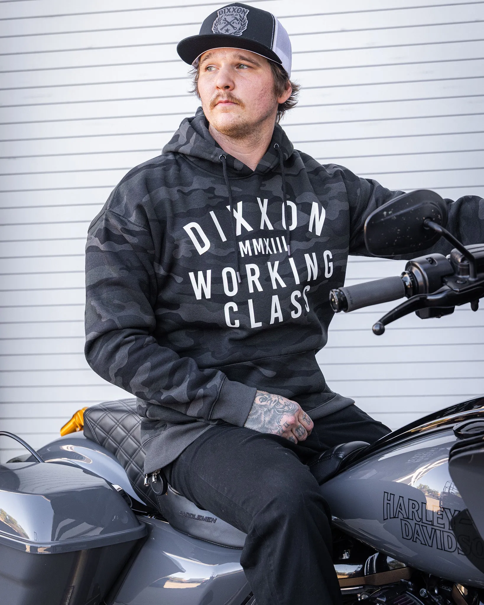 White Working Class Pullover Hoodie - Black Camo sold by Dixxon