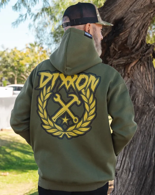 Tan Sketchy Crest Zip Up Hoodie - O.D. Green made by Dixxon