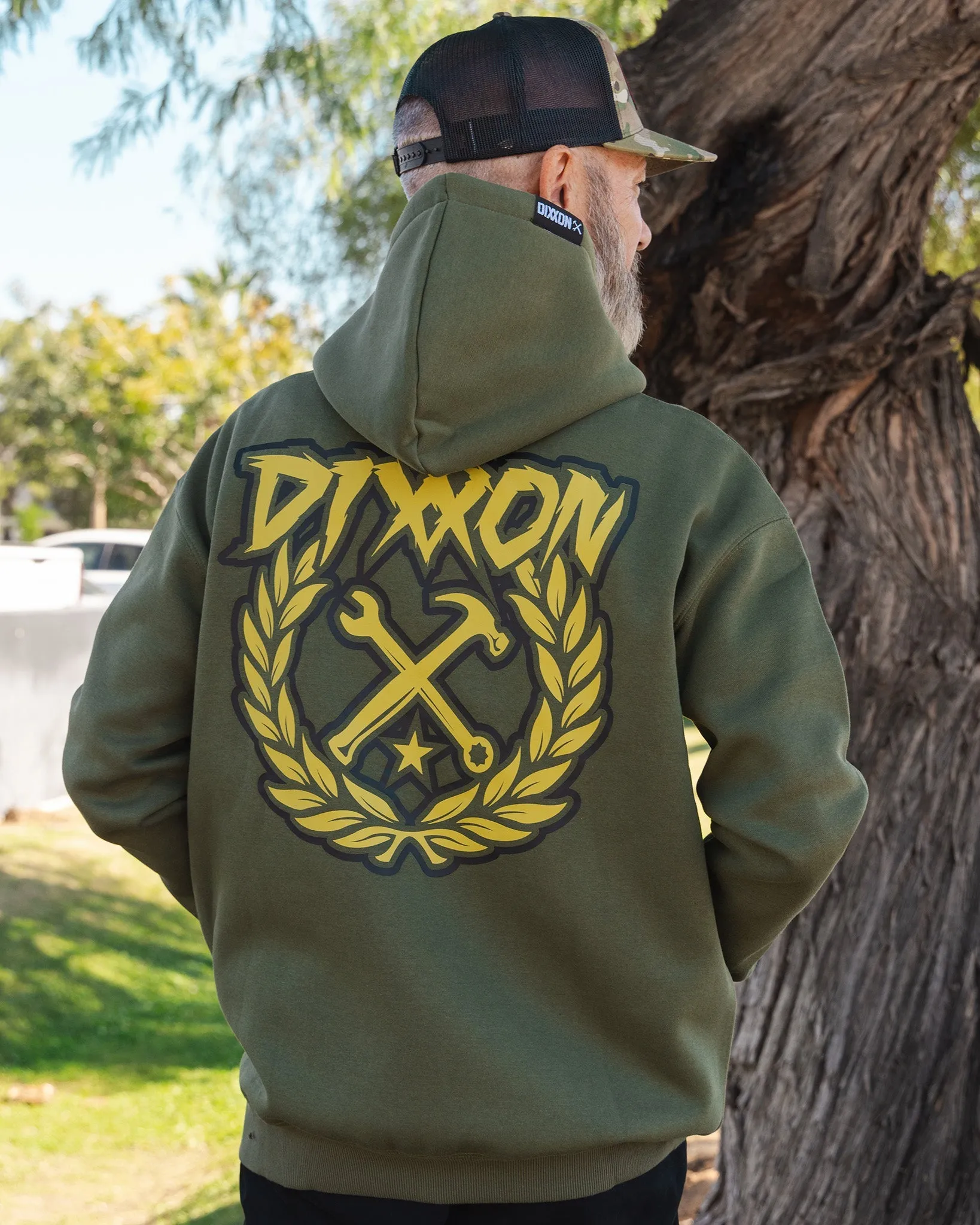 Tan Sketchy Crest Zip Up Hoodie - O.D. Green sold by Dixxon