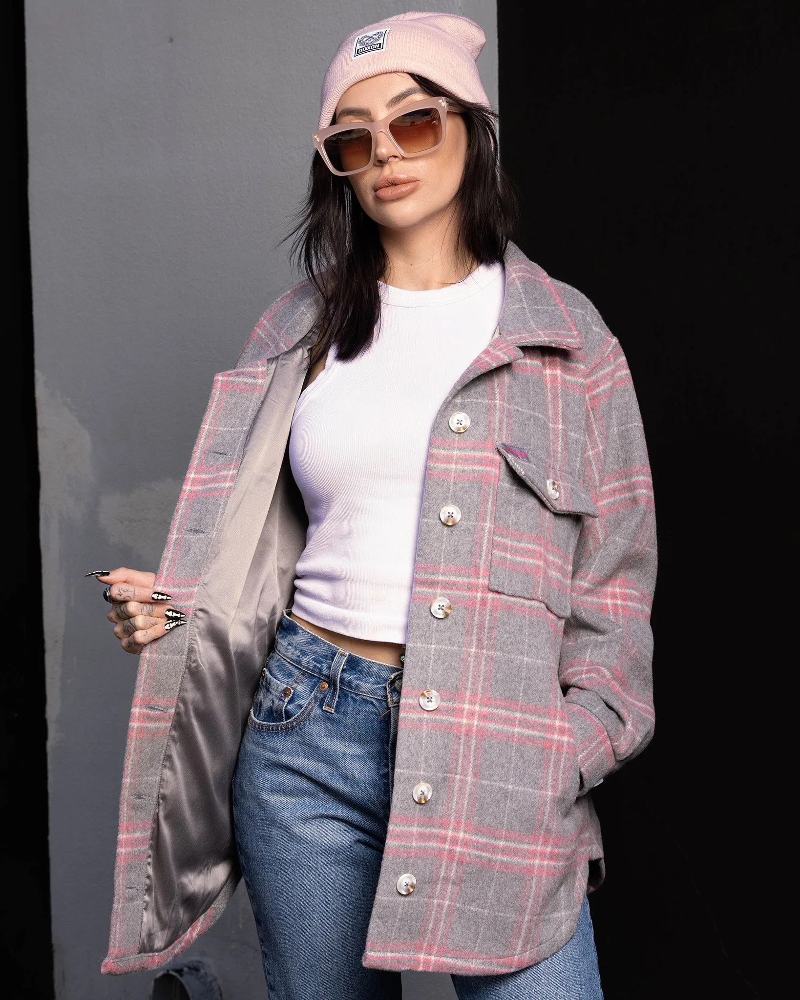 Women's Long Shacket - Gray & Pink sold by Dixxon