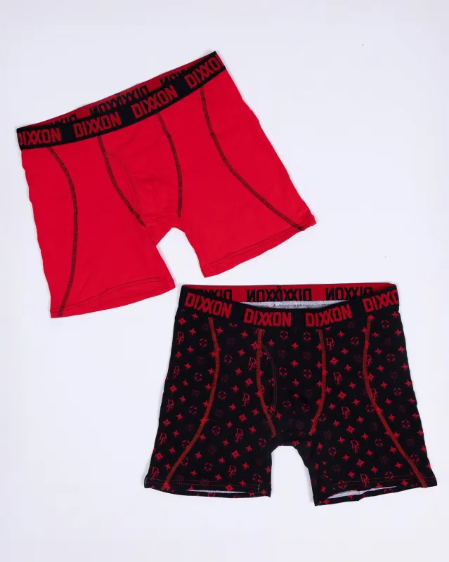 Drip Bougie Cotton Stretch 2pk Boxer Briefs - Red & Black made by Dixxon