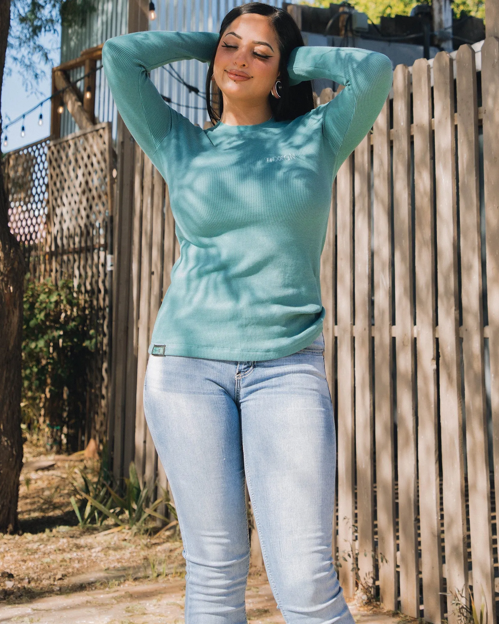 Women's Waffle Knit Long Sleeve Tee - Lagoon sold by Dixxon product image thumbnail 2