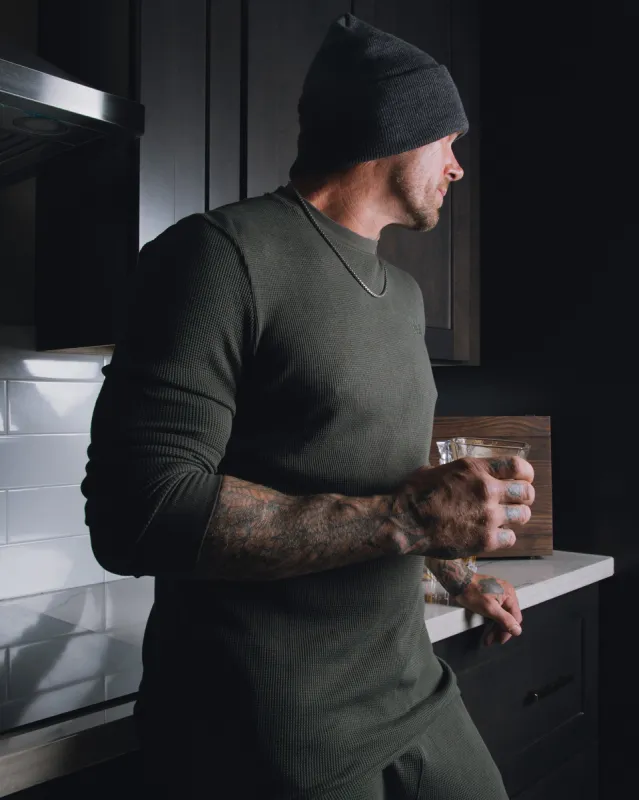 Waffle Knit Long Sleeve T-Shirt - O.D. Green sold by Dixxon