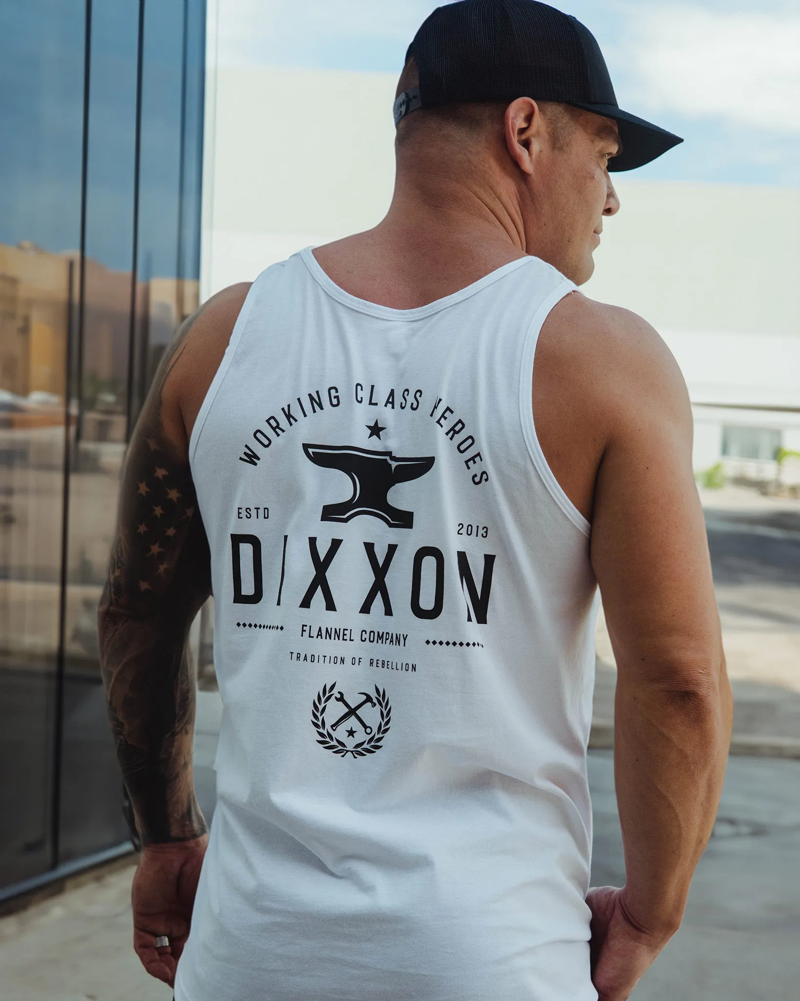 Black Tradition Badge Tank - White sold by Dixxon