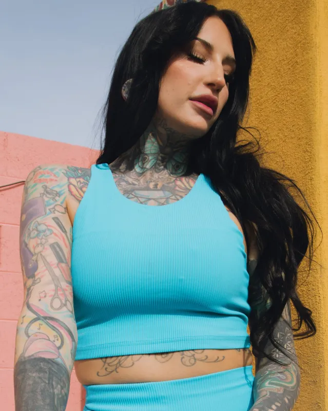 Women's Ribbed Crop Top - Blue sold by Dixxon