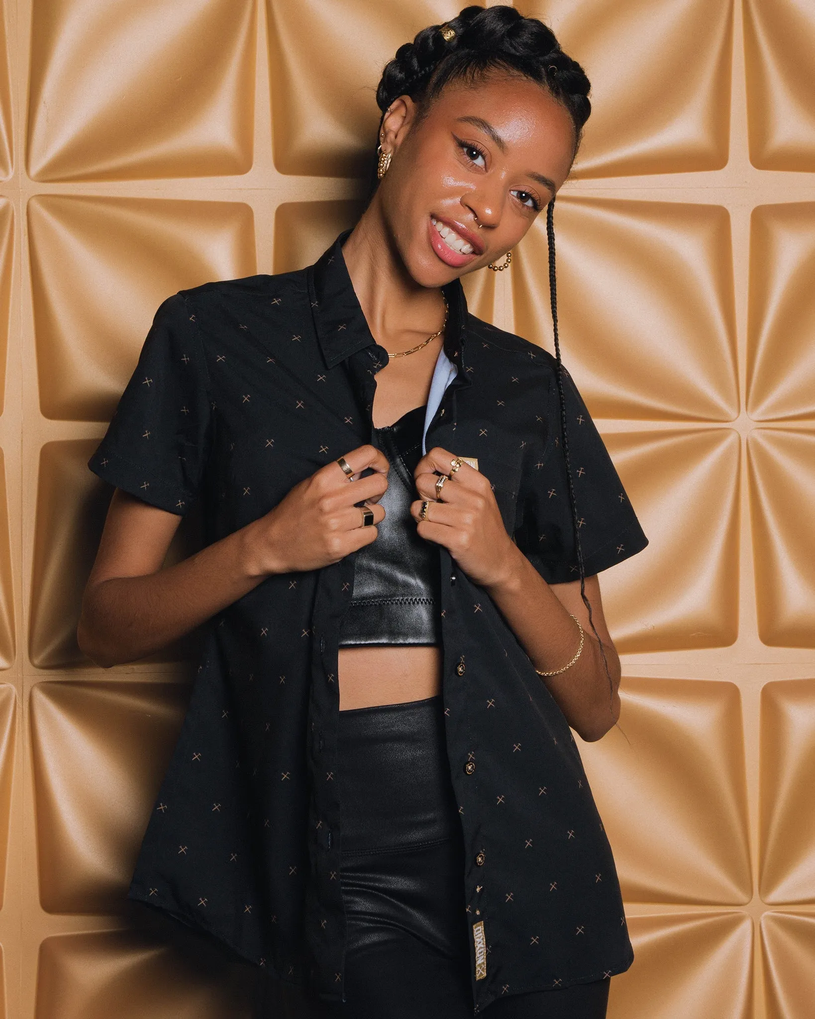 Women's Finney Party Shirt - Black & Gold sold by Dixxon