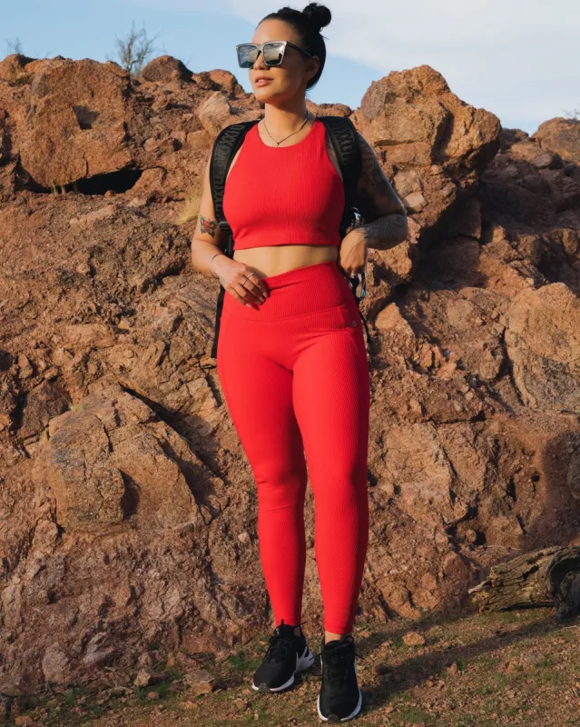 Women's Ribbed Leggings - Red sold by Dixxon