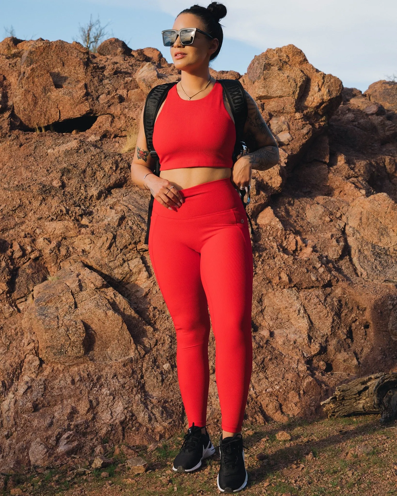 Women's Ribbed Leggings - Red sold by Dixxon