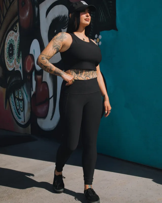 Women's Ribbed Leggings - Black sold by Dixxon