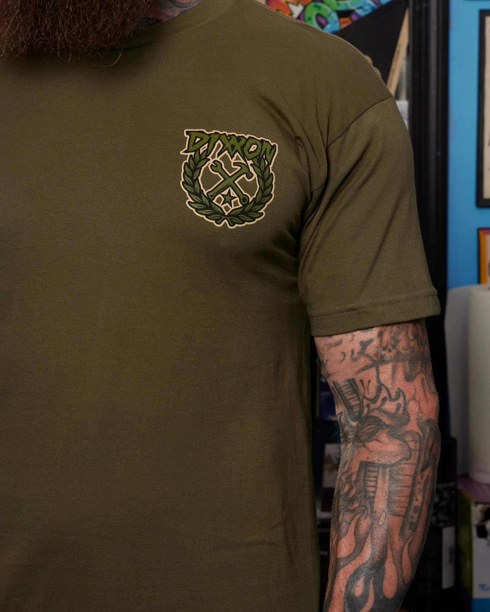 Party Crest T-Shirt - O.D. Green & Tan sold by Dixxon product image thumbnail 4