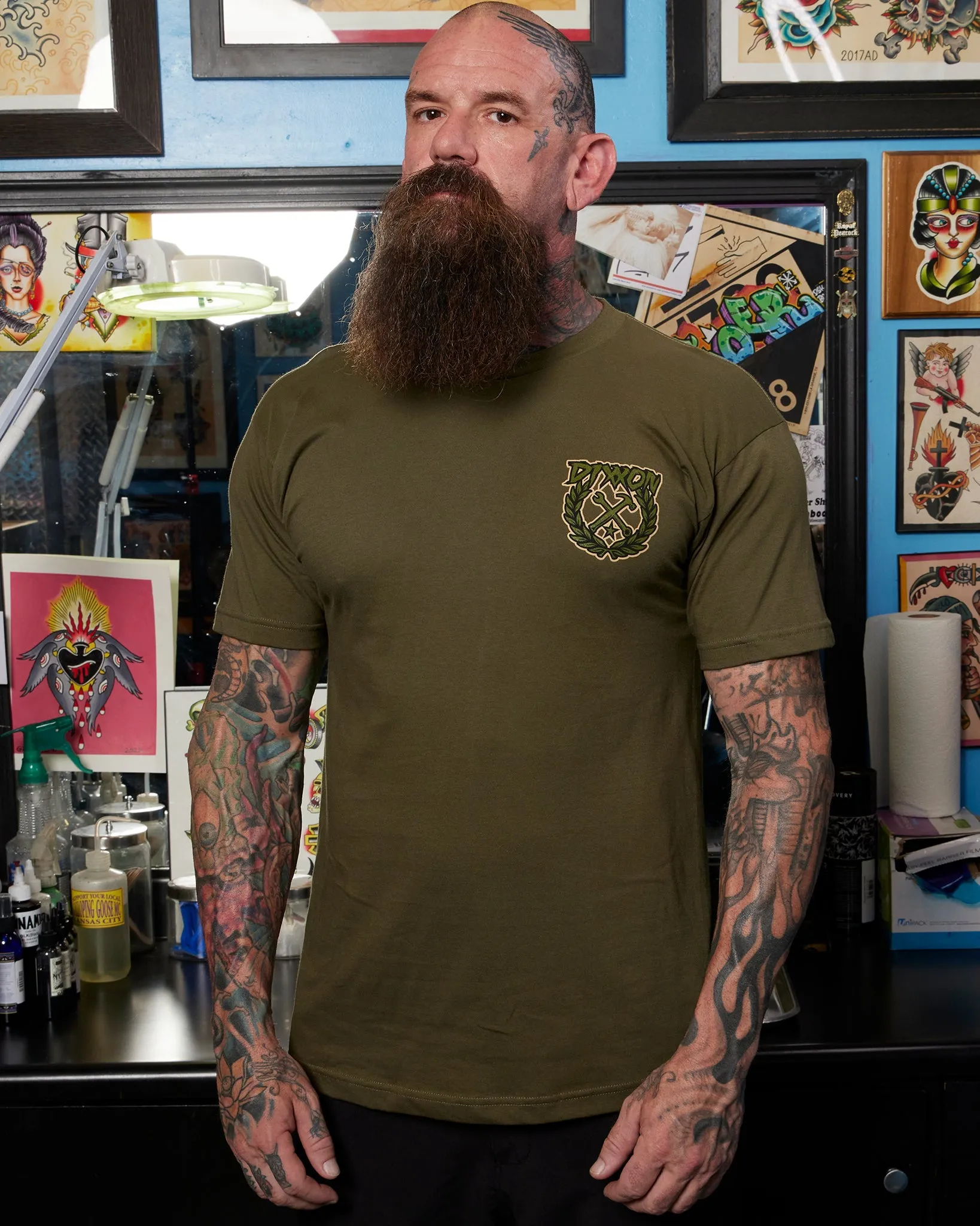 Party Crest T-Shirt - O.D. Green & Tan sold by Dixxon product image thumbnail 5