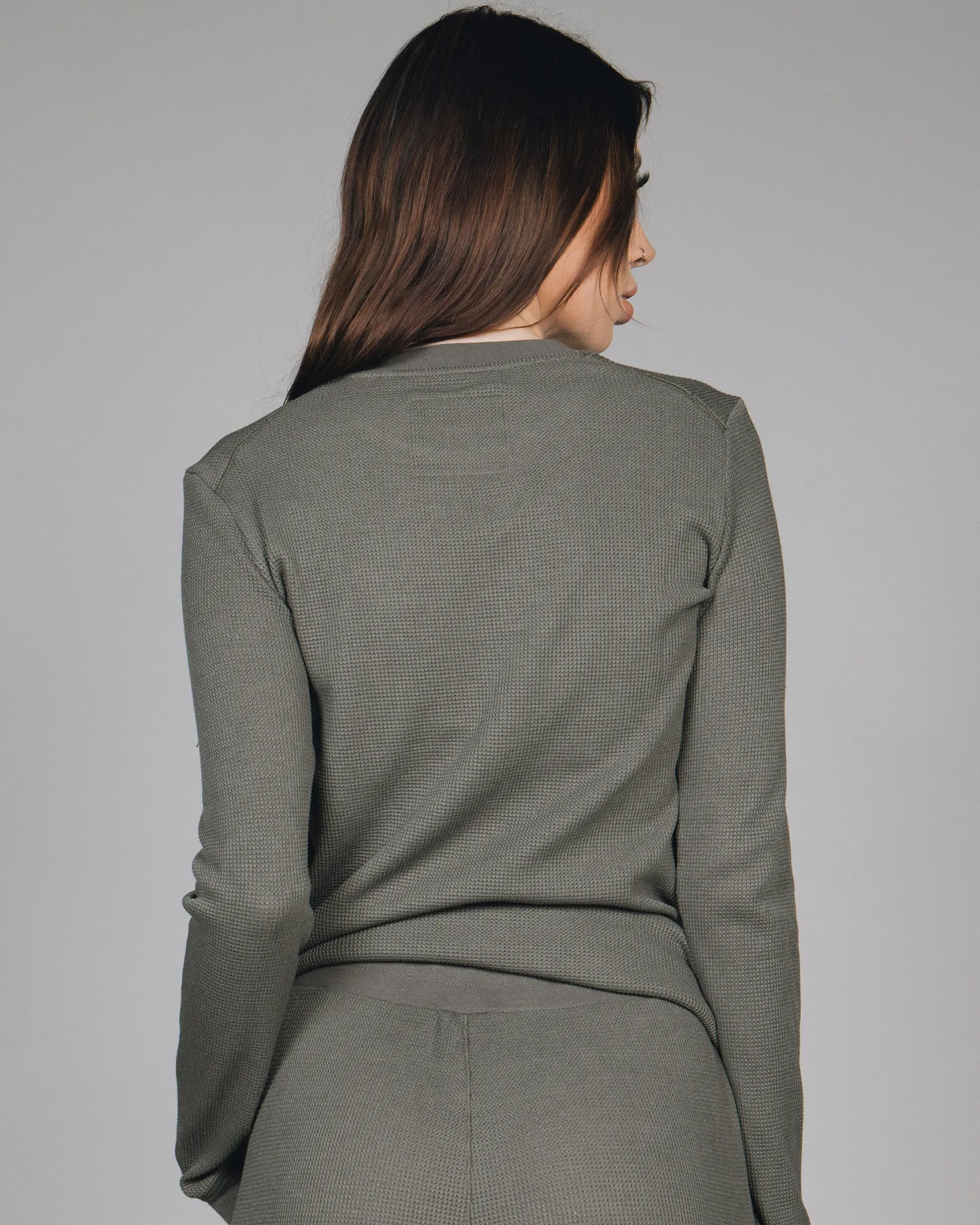 Women's Waffle Knit Long Sleeve Tee - O.D. Green sold by Dixxon product image thumbnail 2