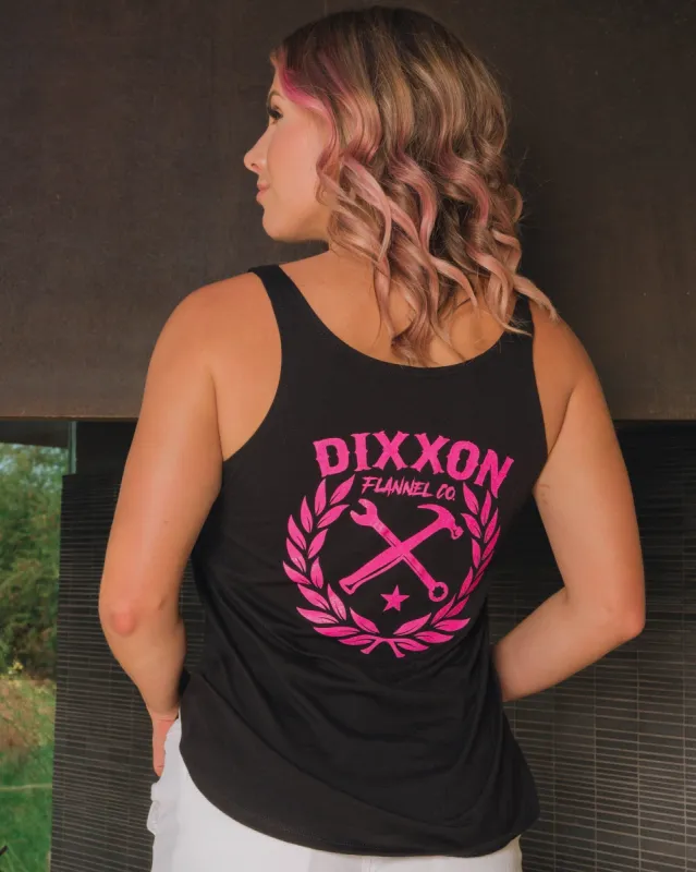 Women's Pink Sketchy Crest Flowy Tank - Black sold by Dixxon