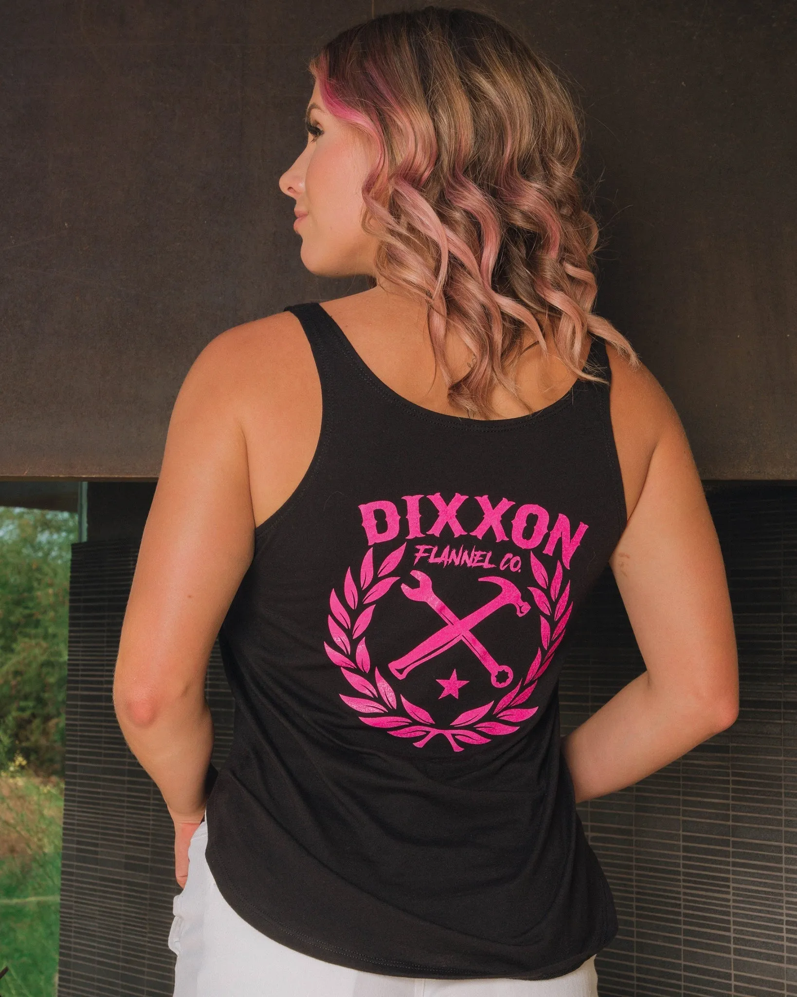 Women's Pink Sketchy Crest Flowy Tank - Black sold by Dixxon