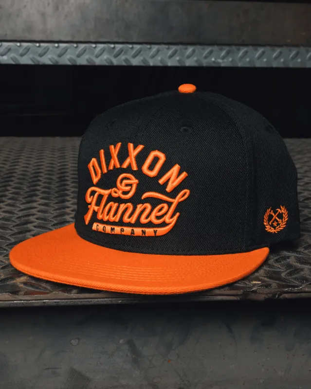 Orange Pastime Flat Bill Snapback - Black made by Dixxon
