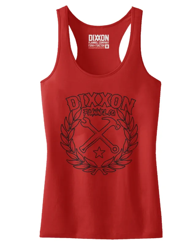 Women's Sketchy Crest Outline Tank - Red & Black made by Dixxon
