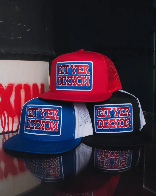Git Yer Dixxon Flat Bill Trucker Snapback - Red, White, & Blue made by Dixxon