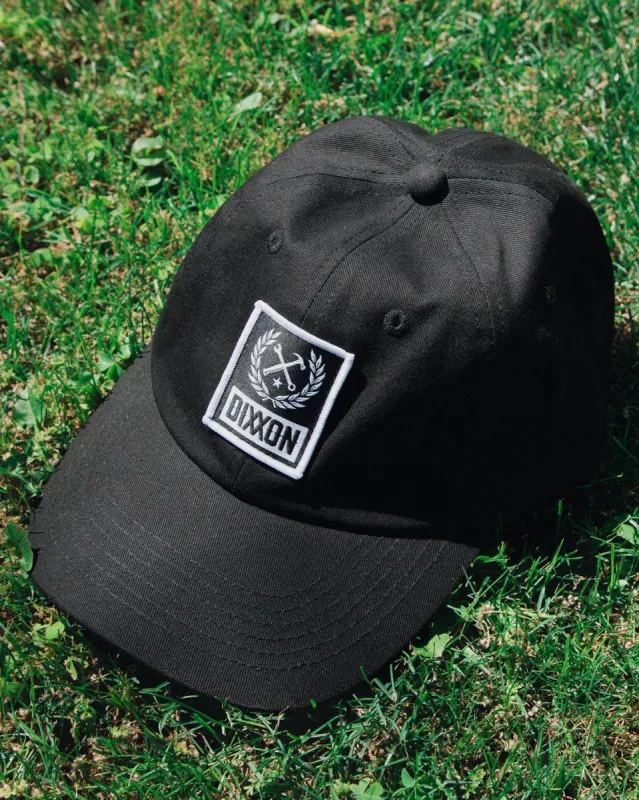 6-Panel Curved Bill Box Crest Hat - White & Black sold by Dixxon