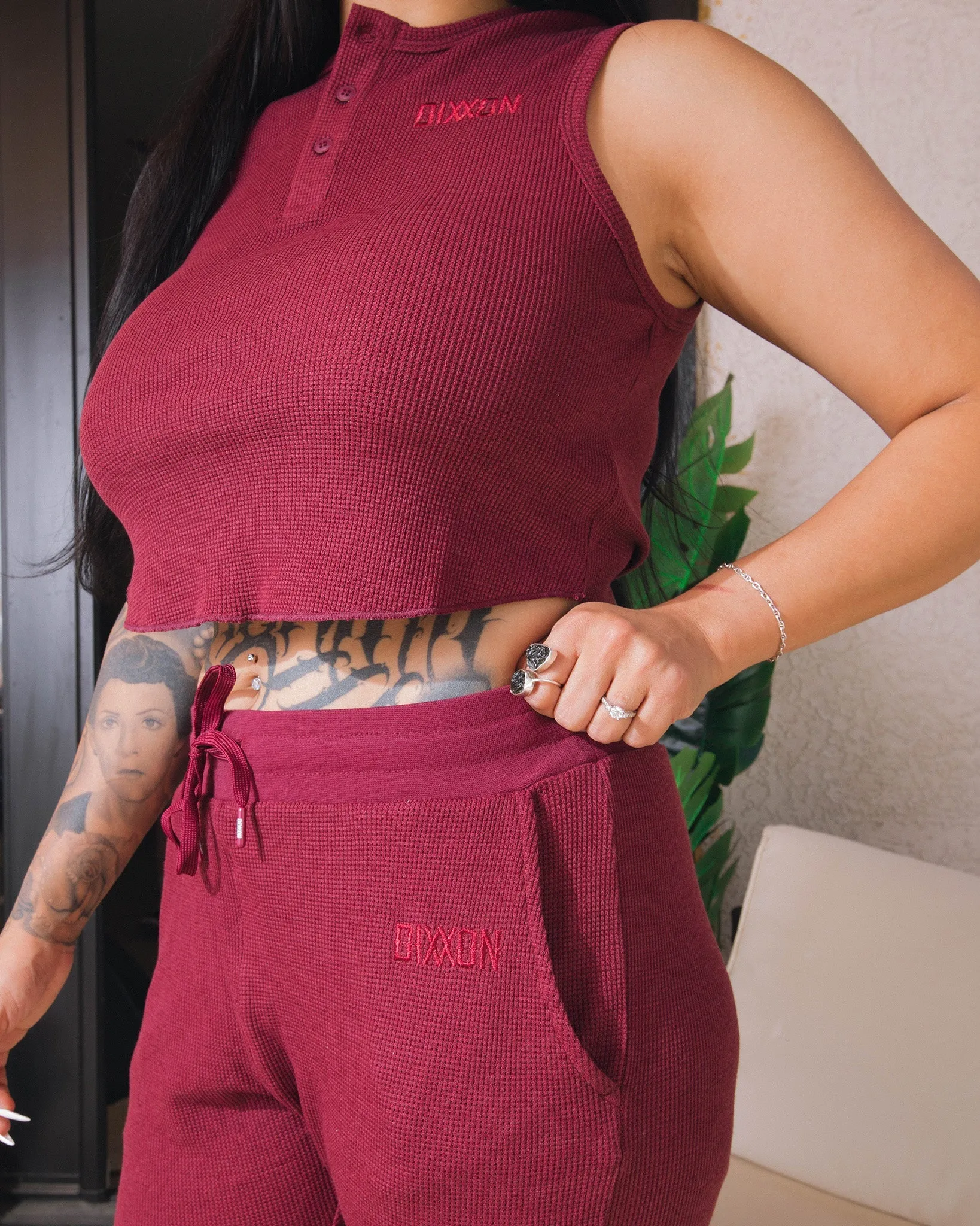 Women's Waffle Knit Joggers - Maroon sold by Dixxon product image thumbnail 2