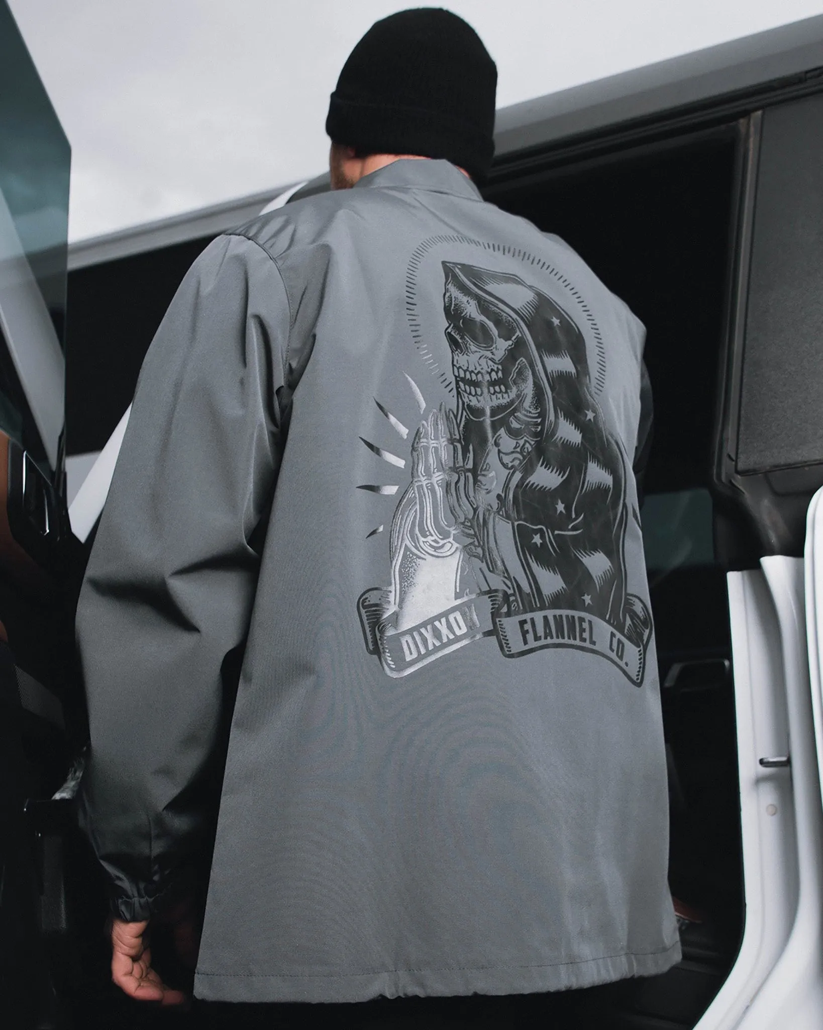 Santa Muerte Coaches Jacket - Gray sold by Dixxon