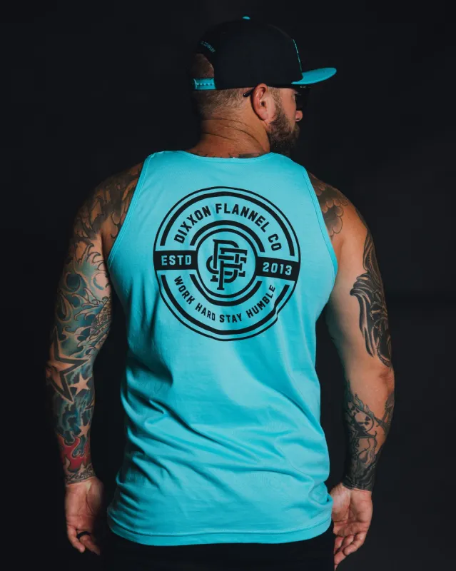 Black Work Hard Badge Tank - Tiffany sold by Dixxon