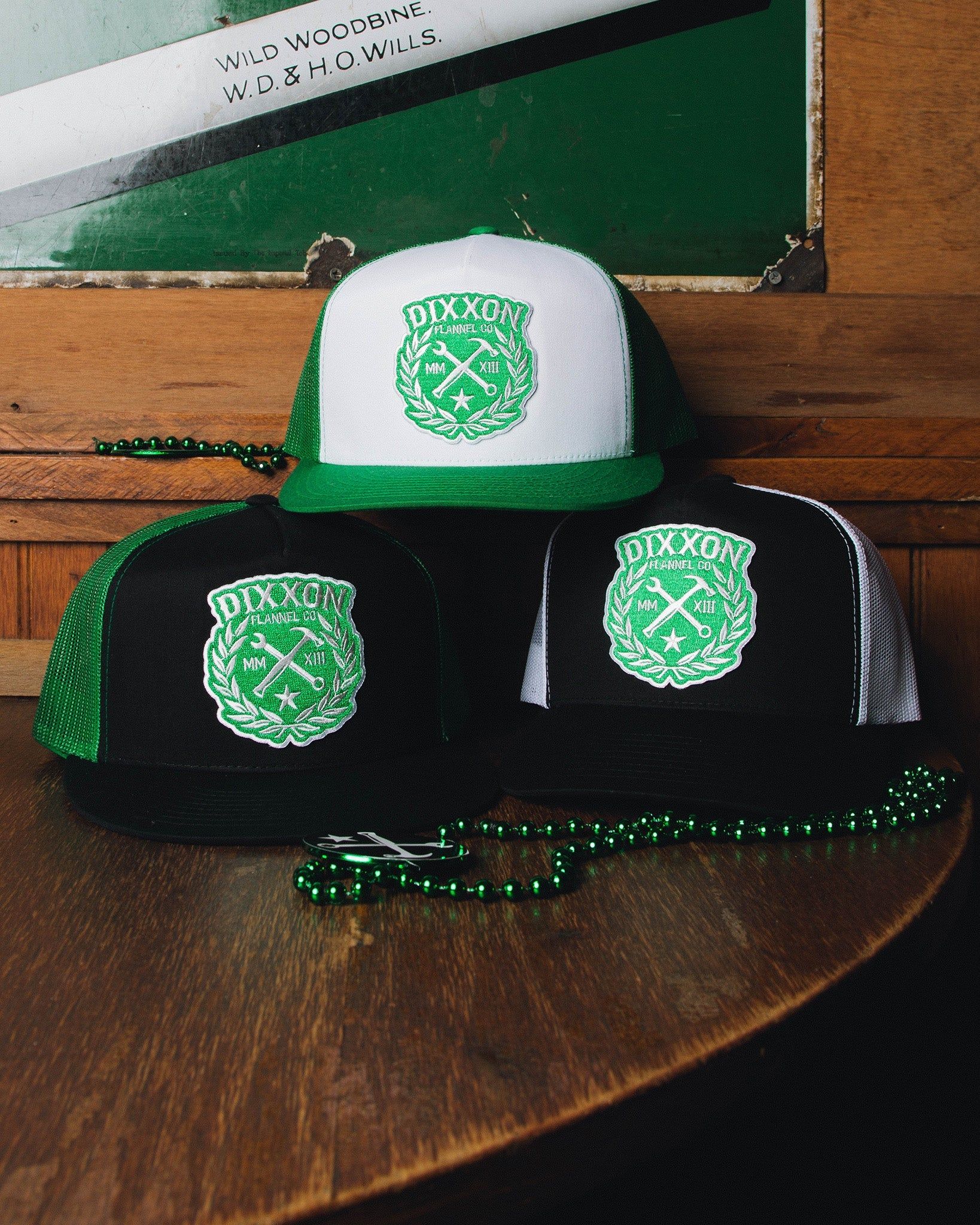 Green Sketchy Crest Flat Bill Trucker Snapback sold by Dixxon