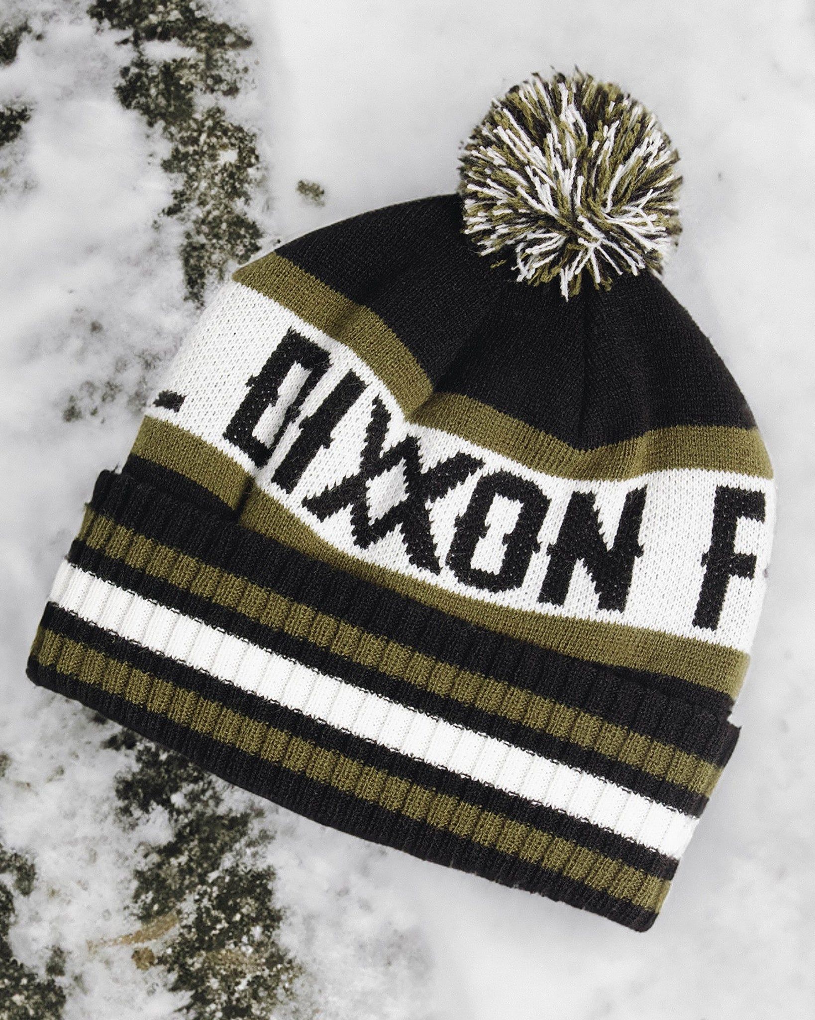 Puff Ball Beanie - O.D. Green, Black, & White sold by Dixxon