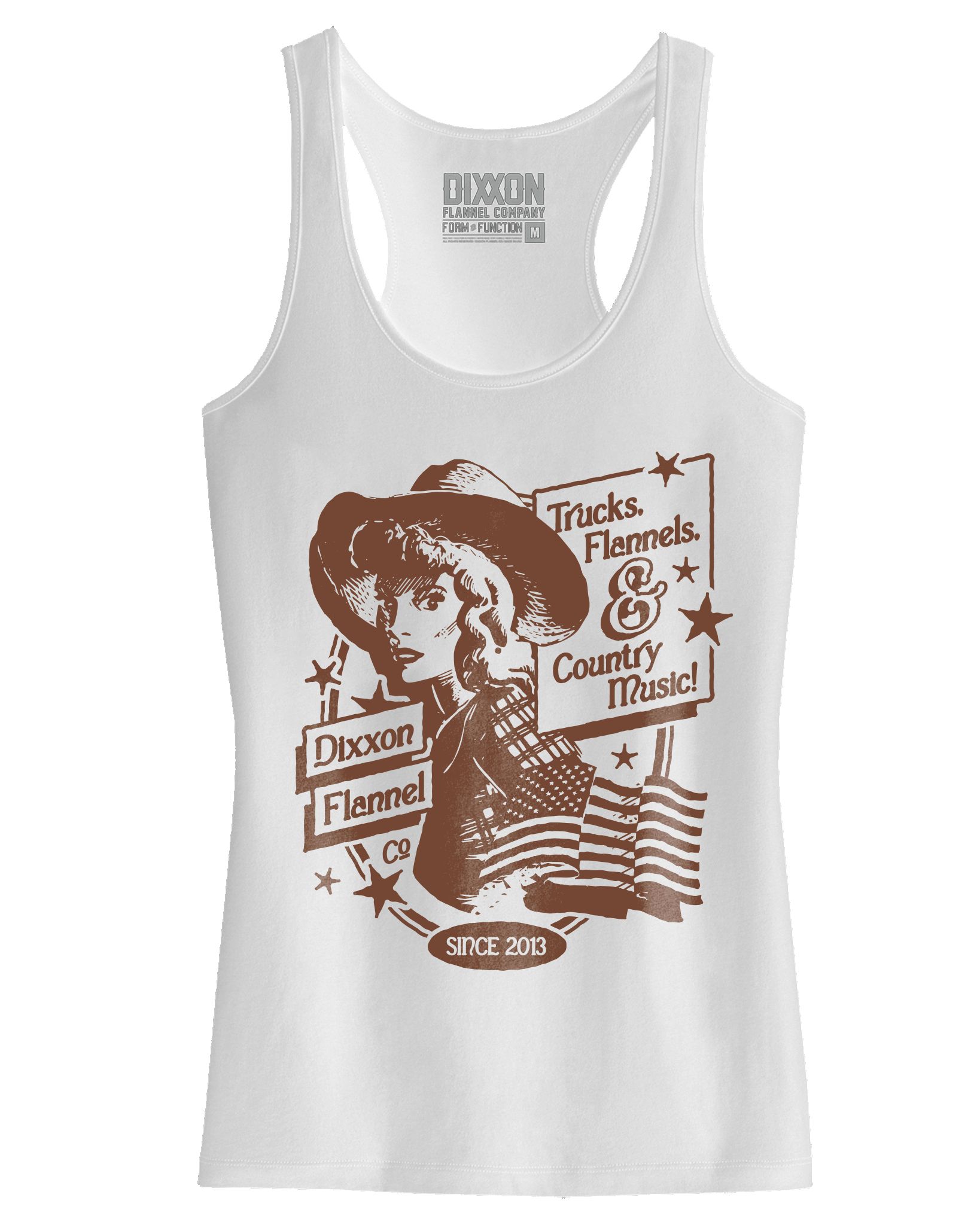 Women's Trucks, Flannels, & Country Music Fitted Tank - White sold by Dixxon product image thumbnail 2