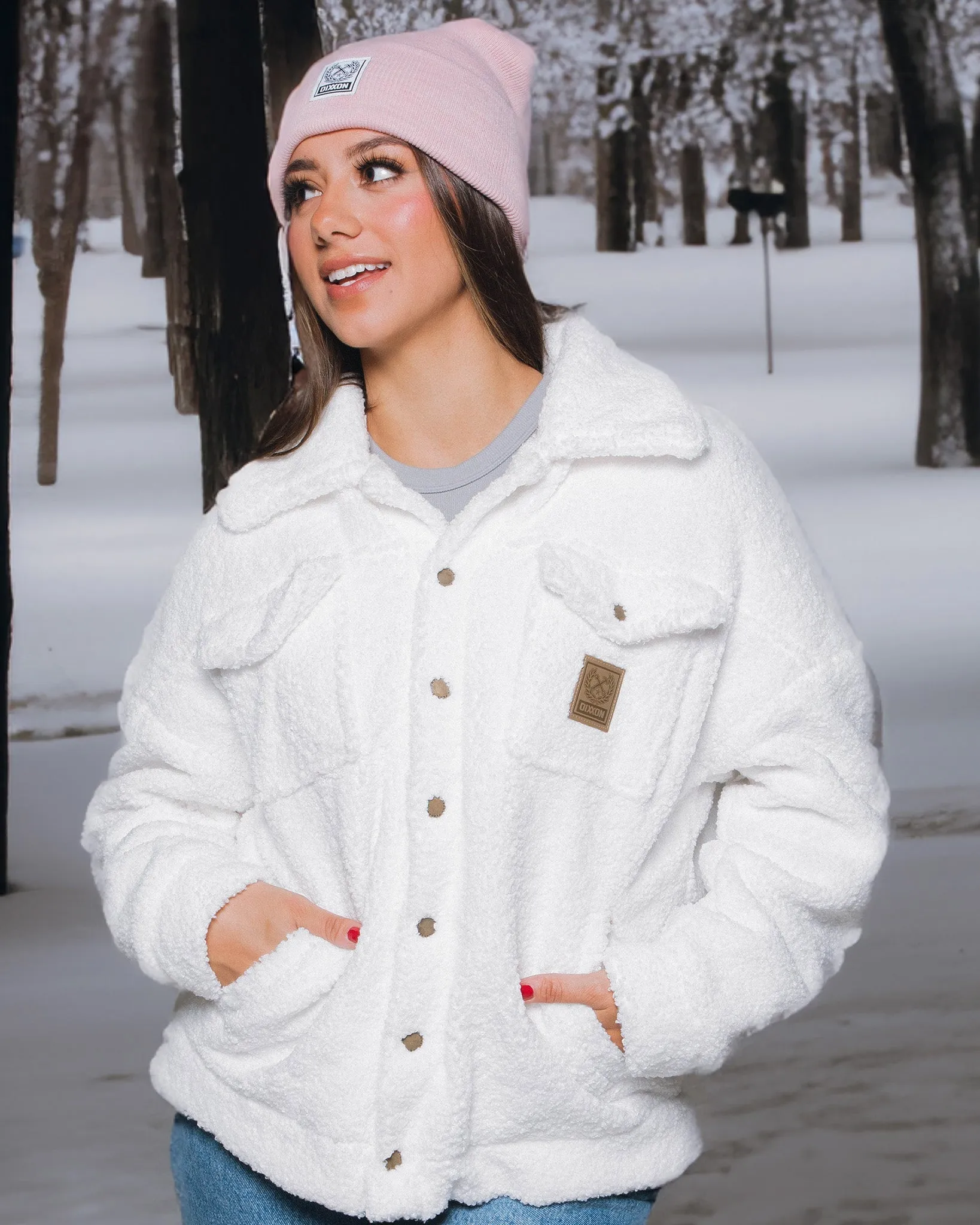 Women's Coco Sherpa Jacket - White sold by Dixxon