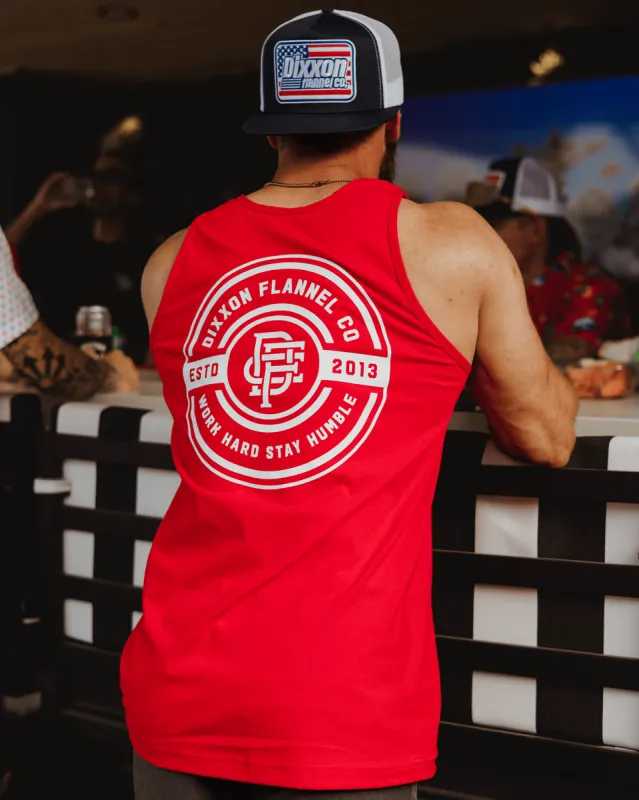 White Work Hard Badge Tank - Red sold by Dixxon